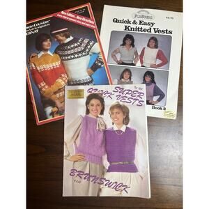 Vintage Knitting Needle Craft Pattern Lot of 3 -Men's & Women's Sweaters, Vests